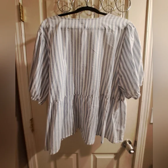 Torrid Light Blue and White Striped Blouse With White Cropped Tank - Picture 5 of 5